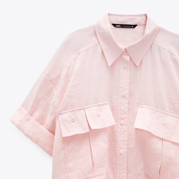 NWT. Zara Light Pink Modal Blend Flowy Shirt with Pockets. Size M. - Picture 6 of 10